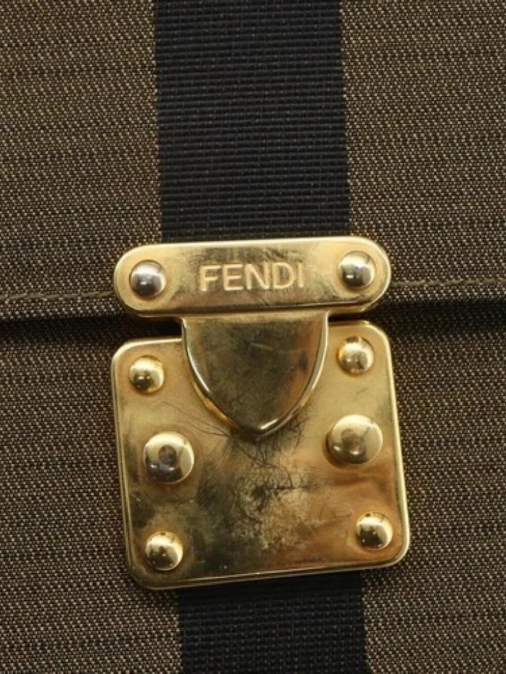 FENDI Pecan Canvas Hand Bag Black Brown gold Auth 165003 - Picture 12 of 16